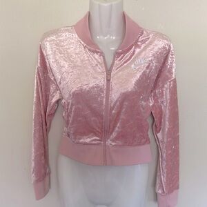 Girls Nike Pink crushed velvet bomber jacket. Size Youth Lg